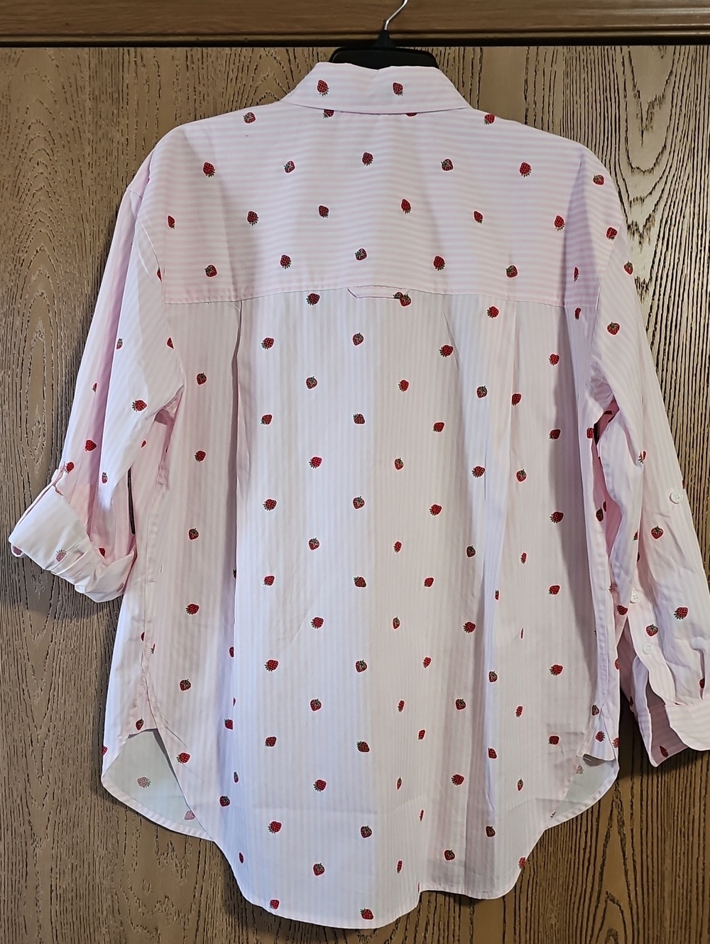 Nine West Pink Stripe Button-Up Shirt with Red Sttawberry Print - Picture 3 of 7